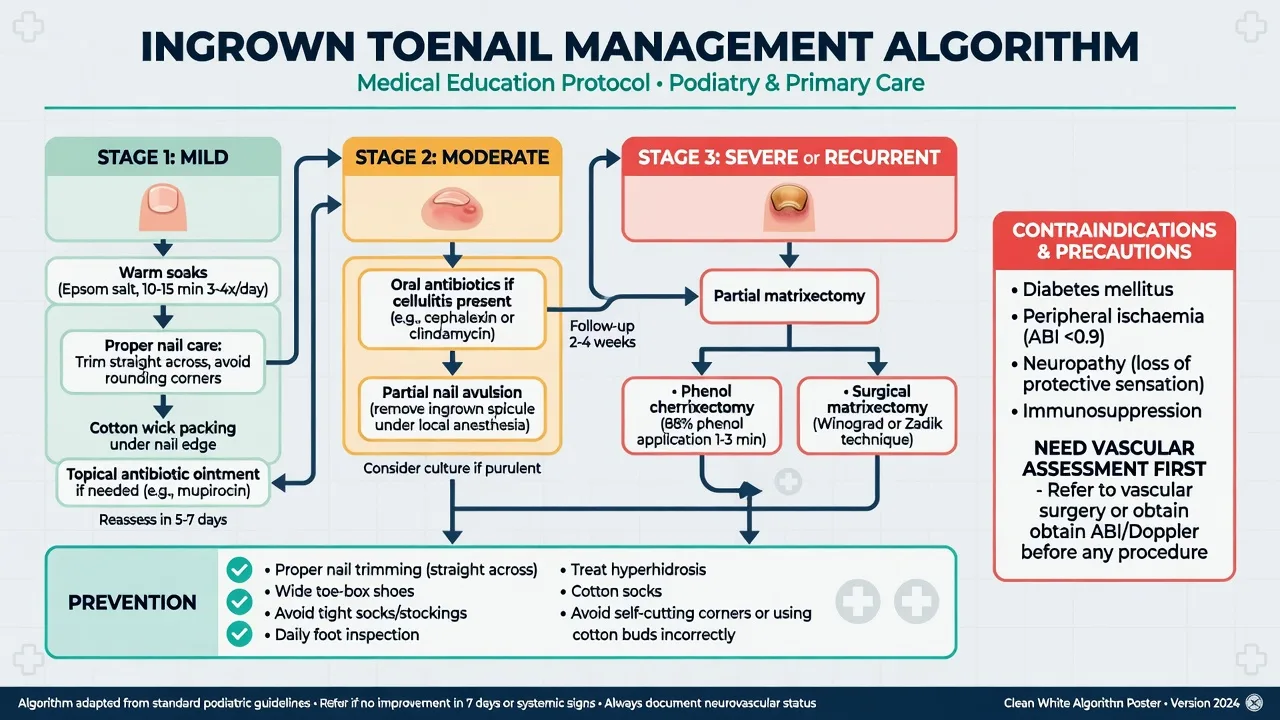 Stepwise management algorithm for ingrown toenail from conservative care to phenol matrixectomy