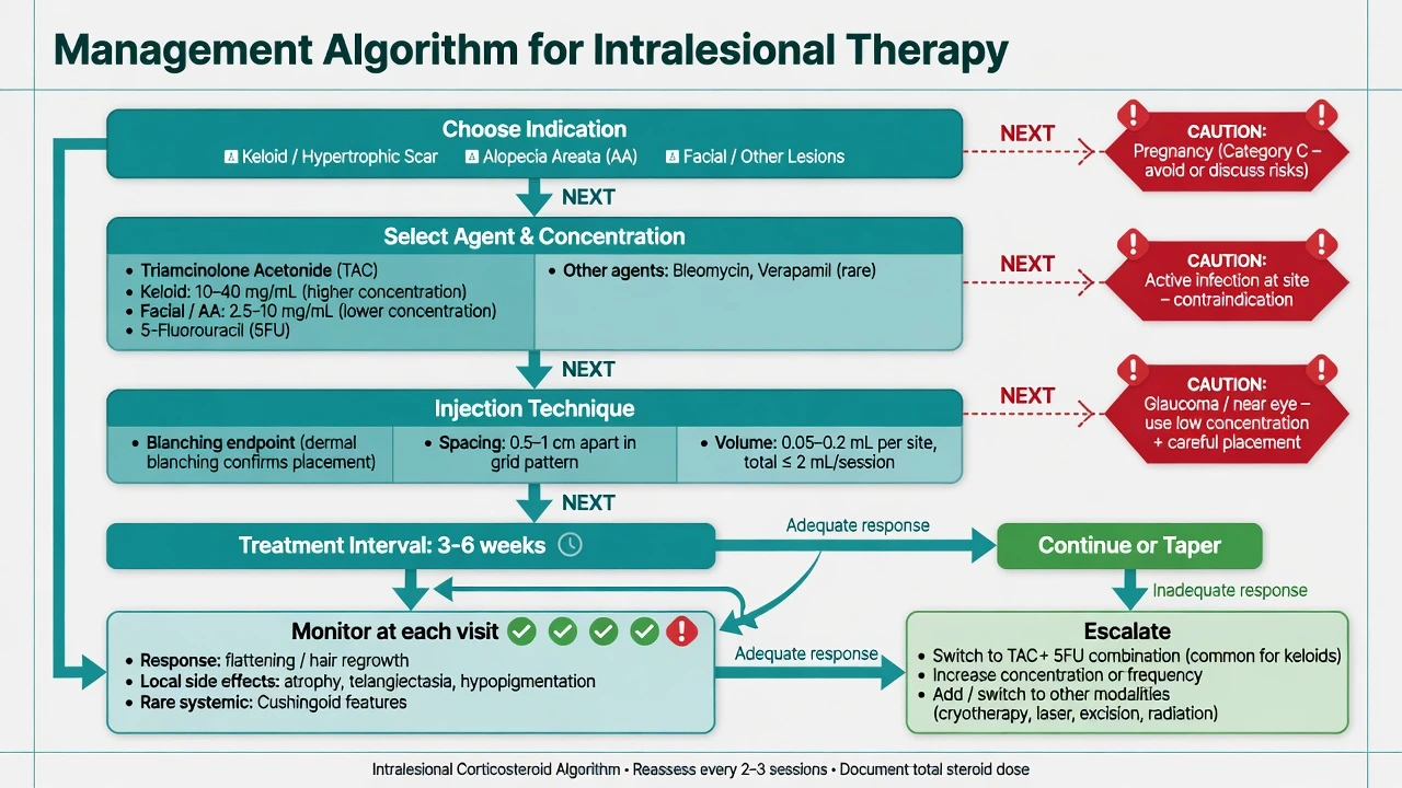 Algorithm for selecting intralesional agent concentration technique interval and monitoring