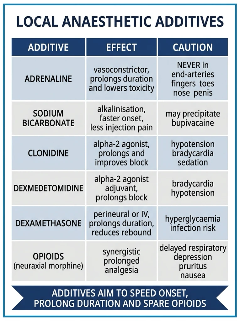 Local anaesthetic additives comparison