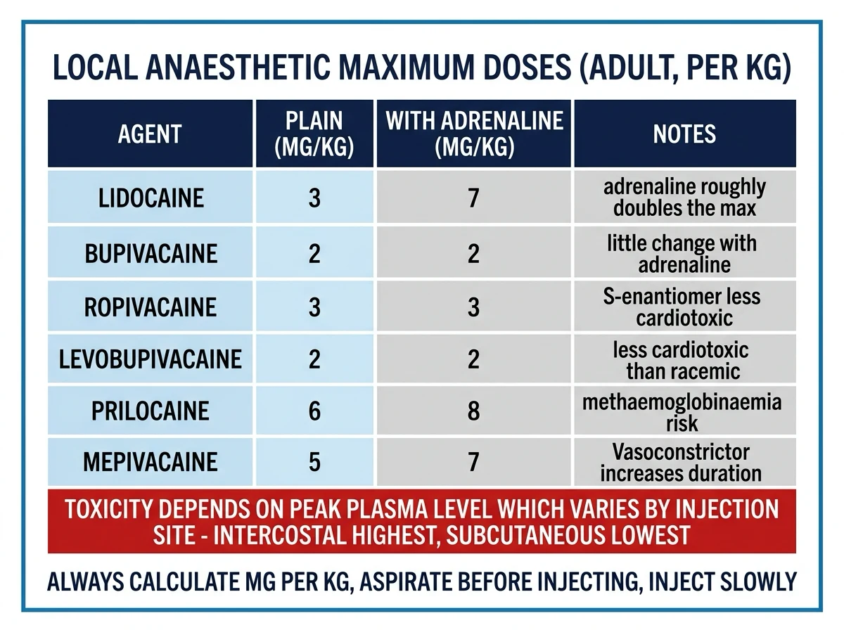 Local anaesthetic maximum doses