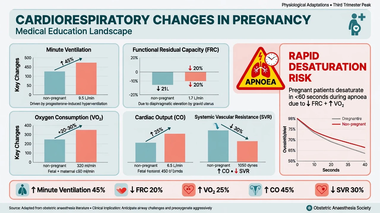 Cardiorespiratory changes in pregnancy infographic