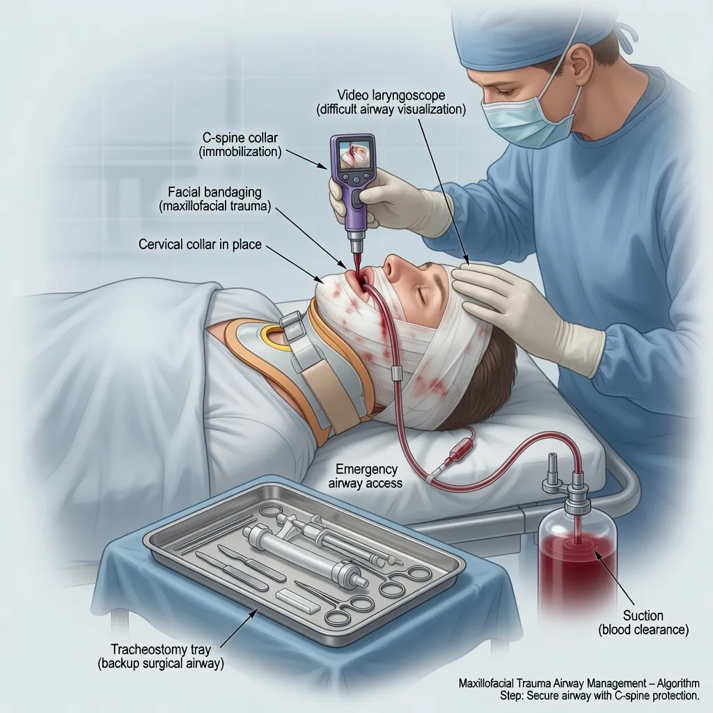 Maxillofacial trauma airway management overview educational illustration