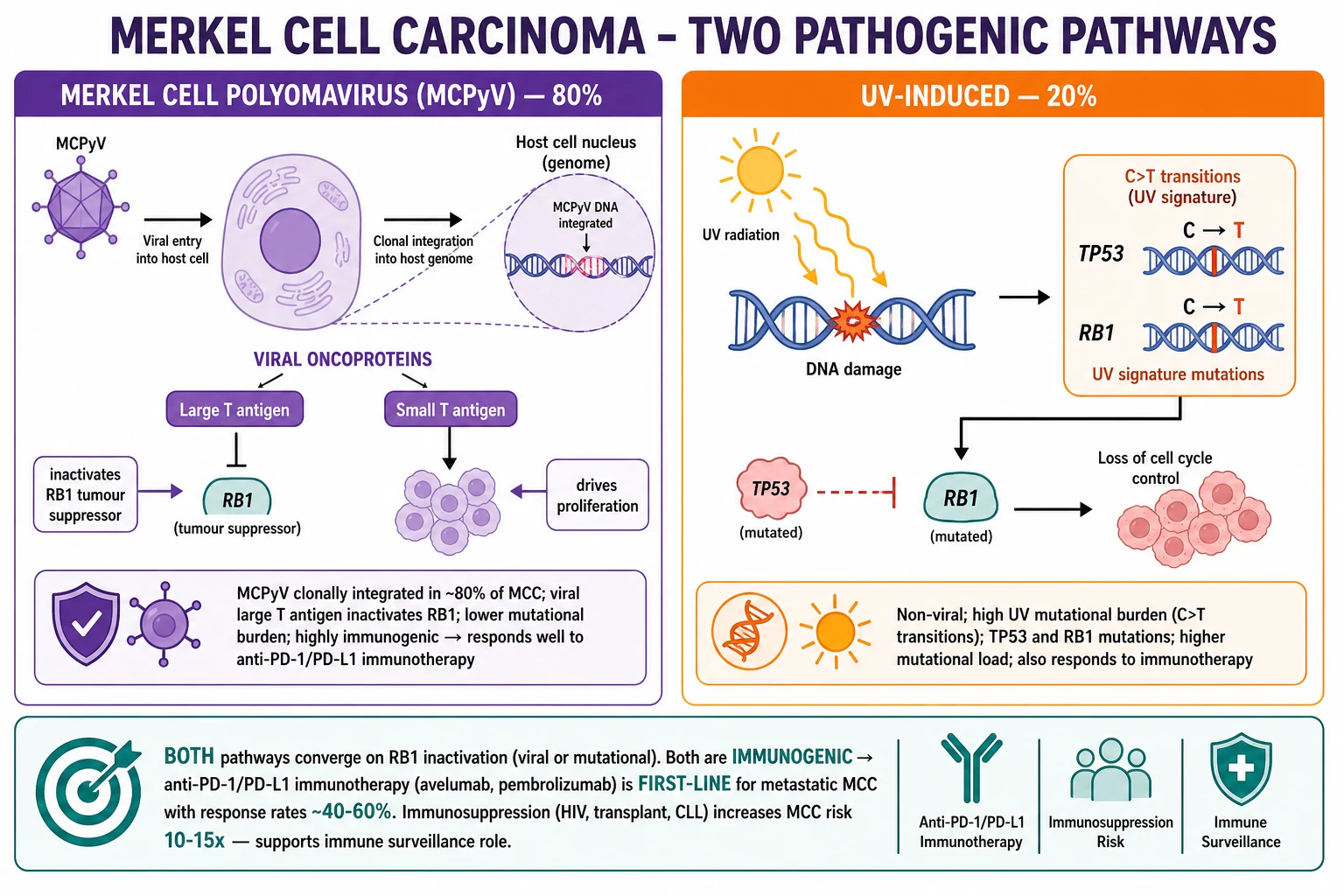 Merkel cell carcinoma pathogenesis: MCPyV-driven and UV-driven pathways converge on RB1 inactivation