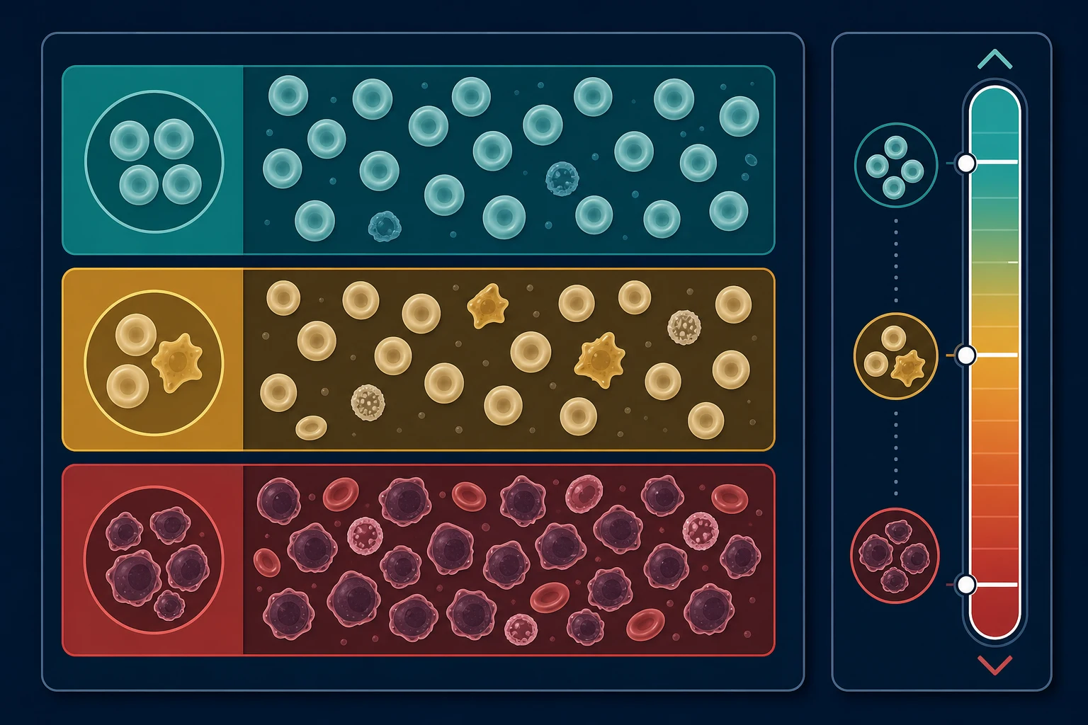 Clean management-pathway infographic showing lower-risk supportive and growth-factor therapy diverging from higher-risk hypomethylating-agent therapy leading to allogeneic stem-cell transplant