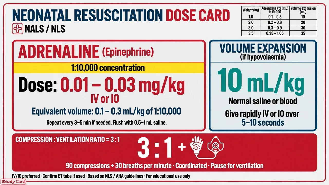 Neonatal resuscitation drug dose card