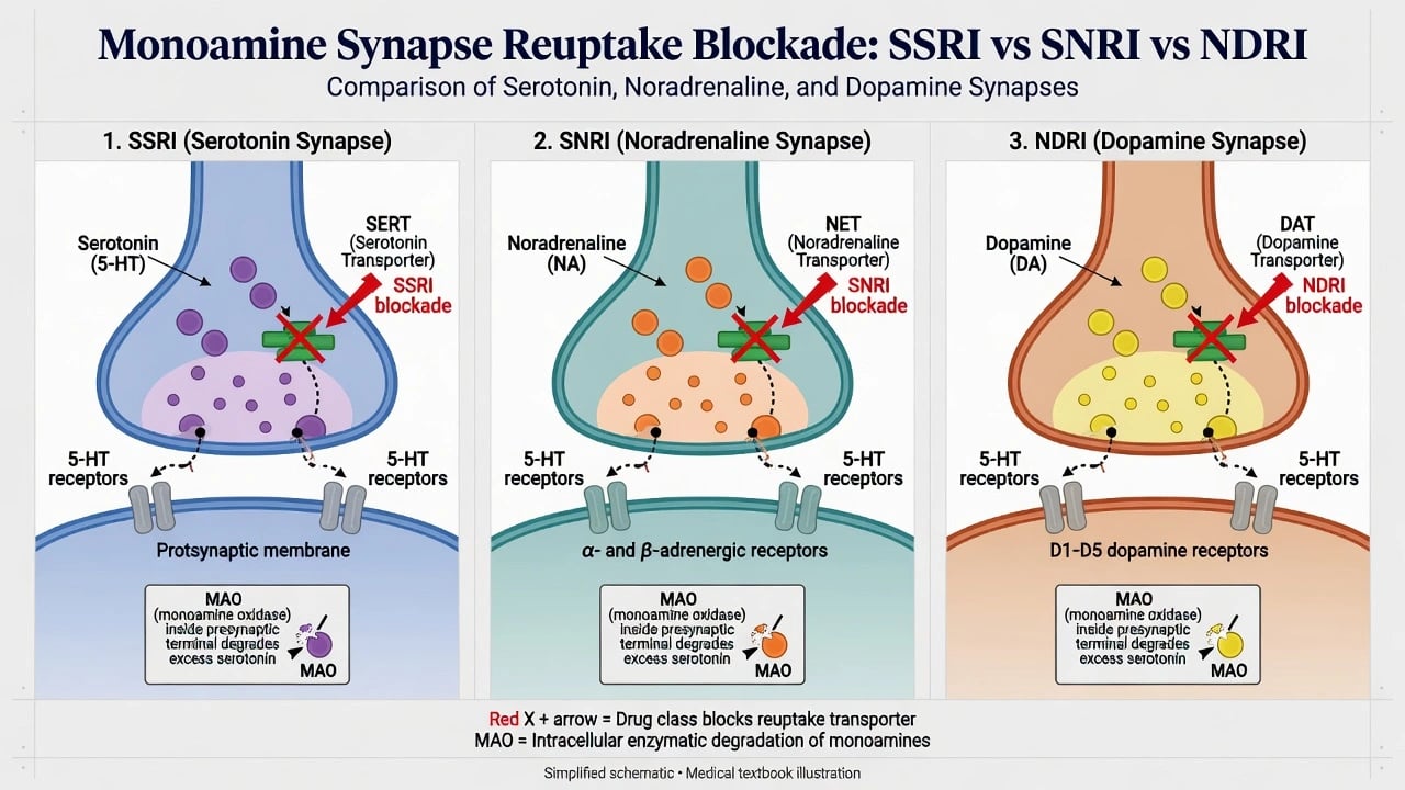 SERT NET DAT reuptake transporters comparison for antidepressant classes