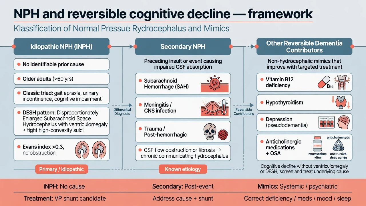 Educational schematic of ventriculomegaly affecting frontal-subcortical circuits in NPH