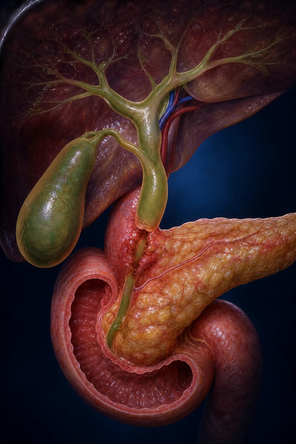 Anatomy of the biliary tree and the levels at which obstruction can cause obstructive jaundice.