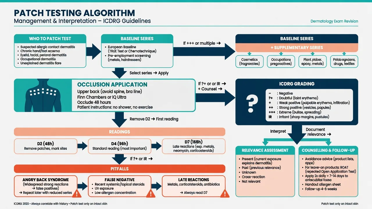 Flowchart from indication through series selection readings ICDRG relevance and avoidance counselling for patch testing