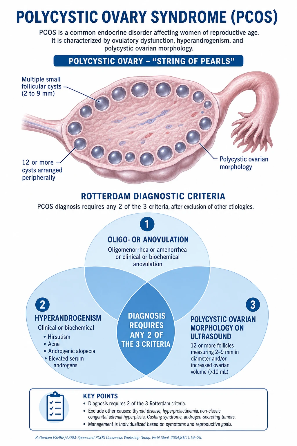 Polycystic ovary anatomy and Rotterdam diagnostic criteria.