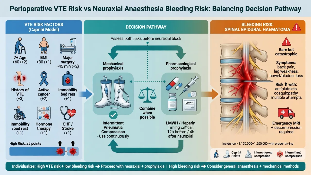 Perioperative VTE prophylaxis and neuraxial anaesthesia timing educational diagram