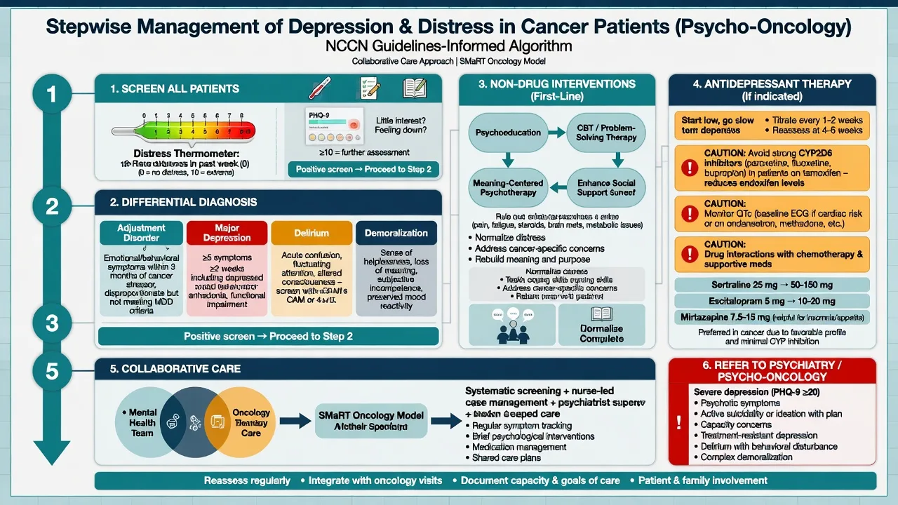 Stepwise algorithm for screening differential non-drug care antidepressants collaborative care and psychiatry referral in cancer