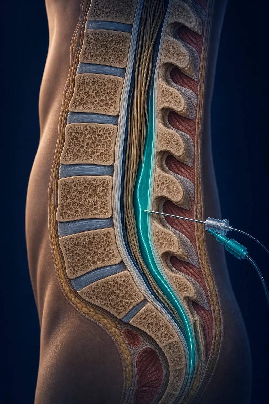 Cinematic 3D abstract close-up of a human brain with the major neurotransmitter systems highlighted in distinct colours — serotonin pathways in blue, dopamine in gold, noradrenaline in green, GABA in violet — against a deep navy background