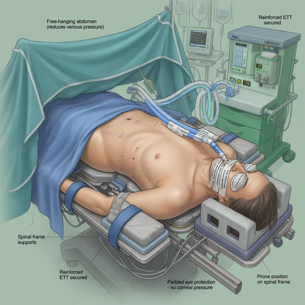 Prone spine surgery and perioperative visual loss overview educational illustration
