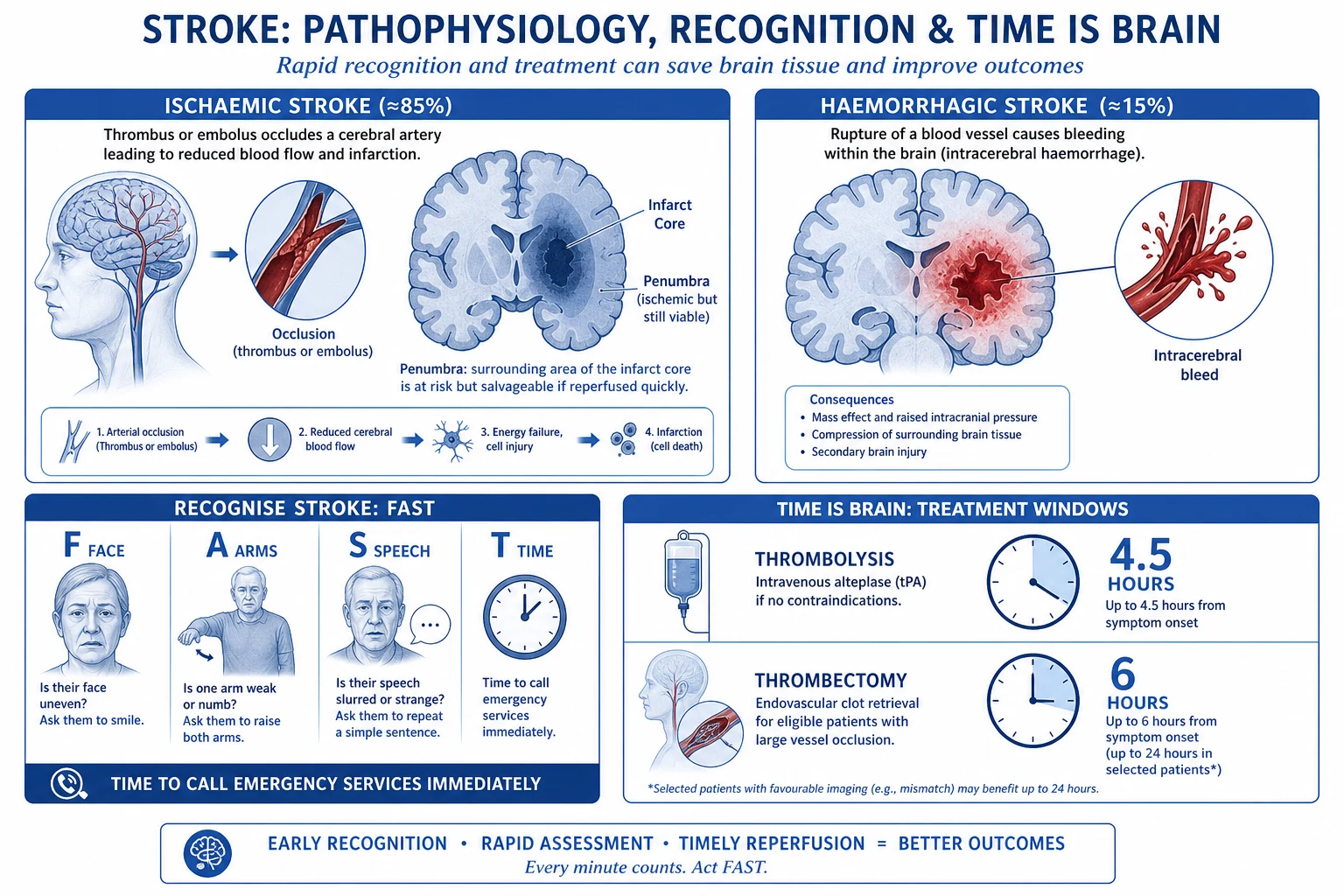 Illustration of the ischaemic cascade and penumbra in acute stroke.