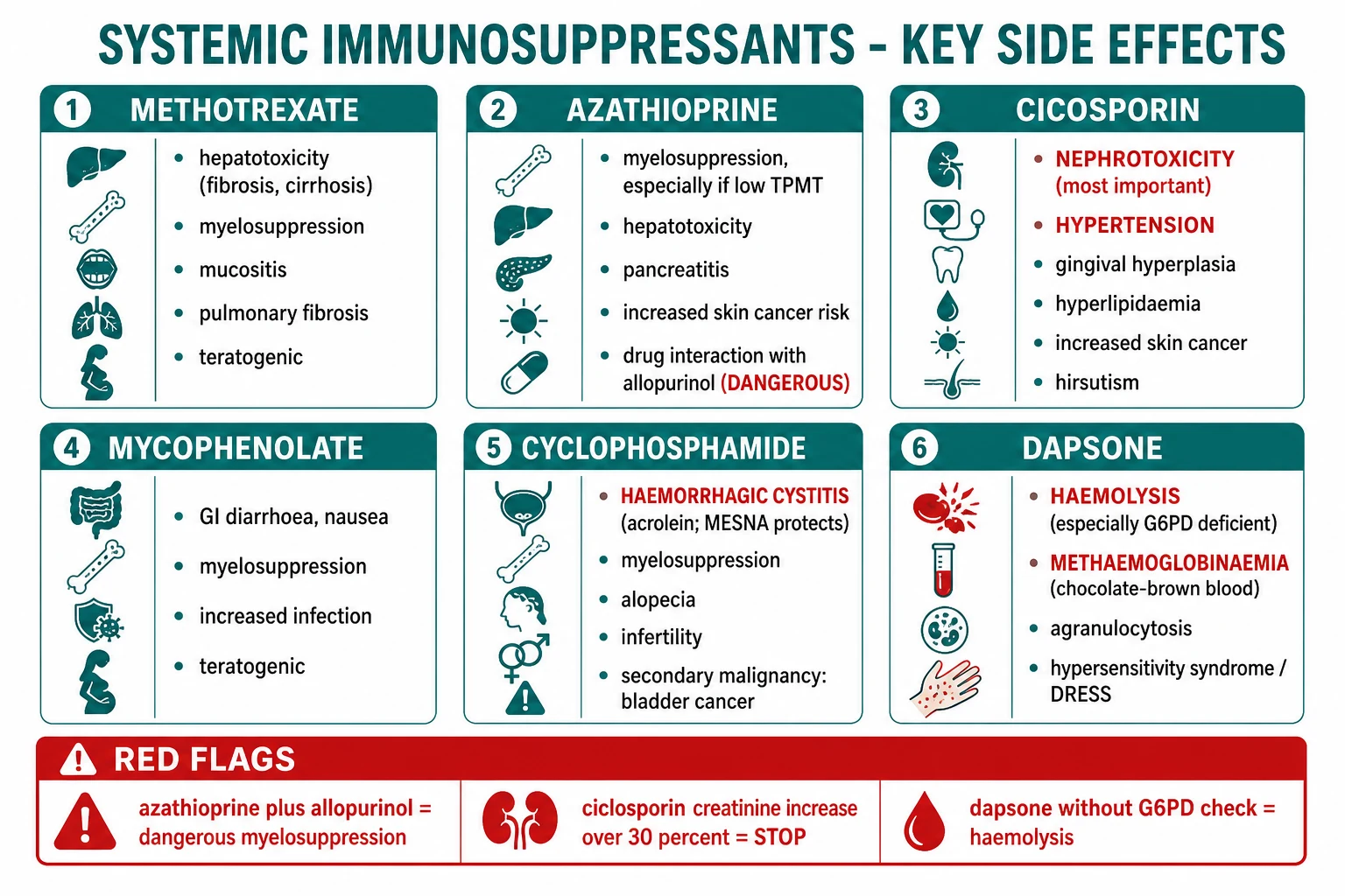 Drug-specific danger signatures for methotrexate, azathioprine, ciclosporin, cyclophosphamide, and dapsone with their antidotes