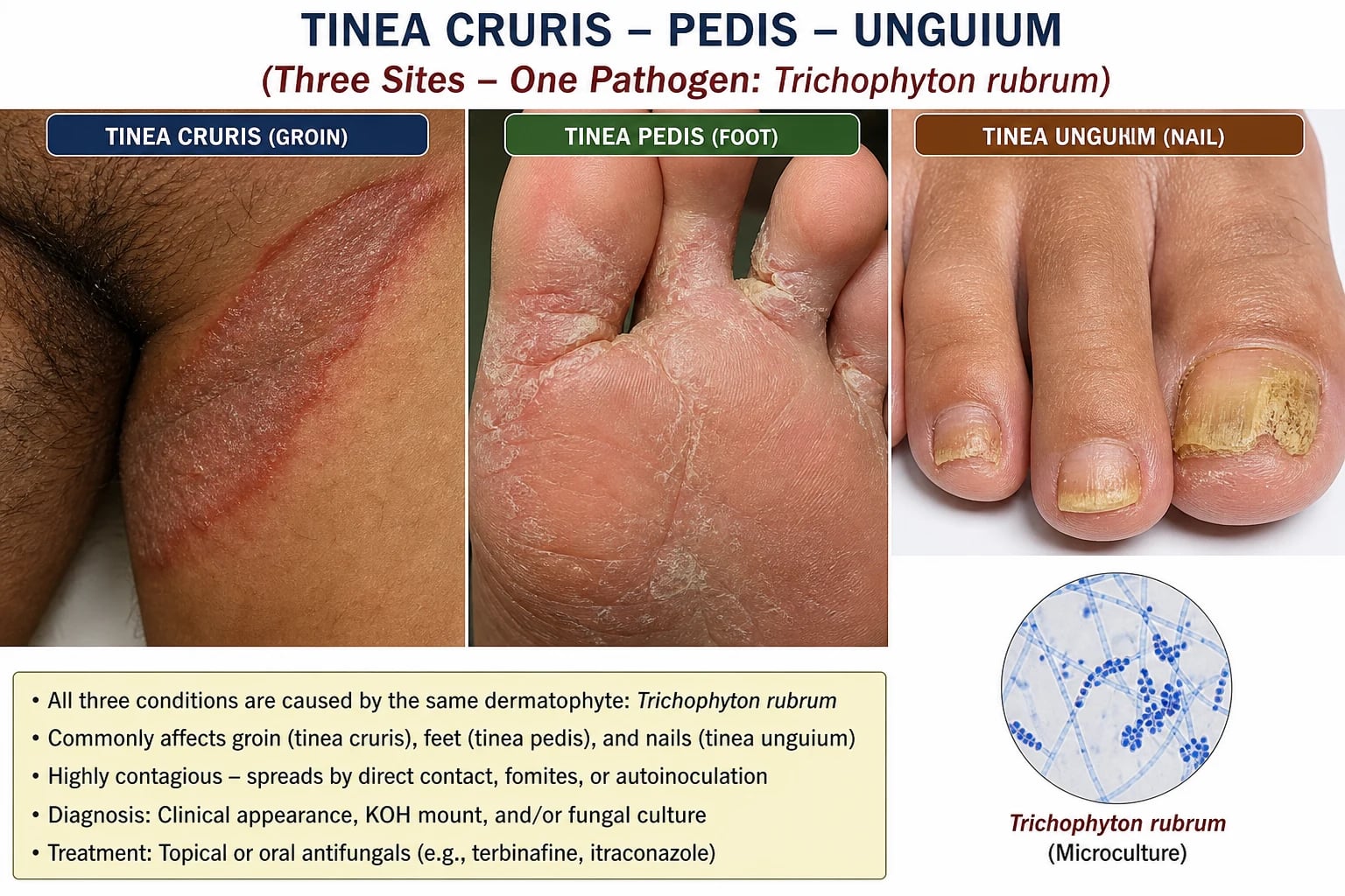Dermatophyte life cycle and foot-to-groin autoinoculation reservoir