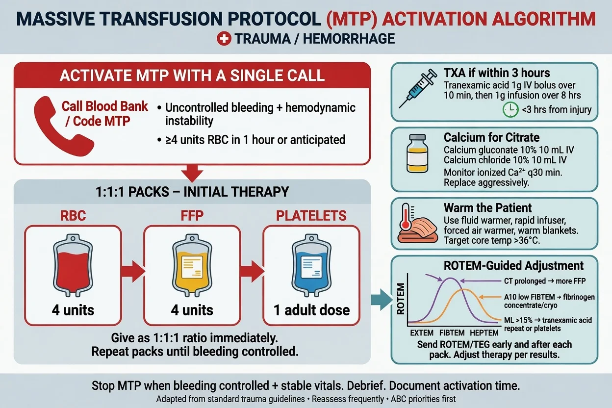 The massive transfusion protocol with the 1:1:1 ratio, tranexamic acid dosing and calcium replacement