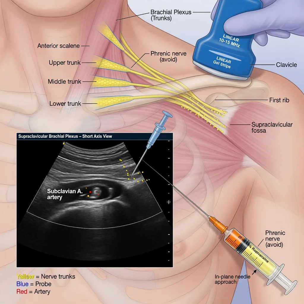 Upper limb regional anaesthesia: brachial plexus approaches overview educational illustration
