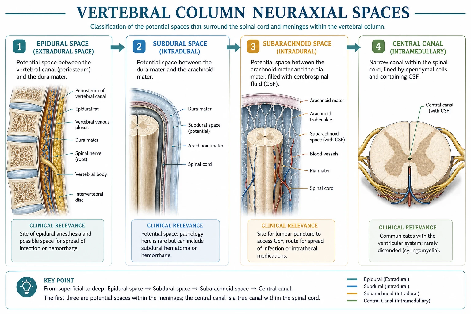 Spinal vs epidural target spaces