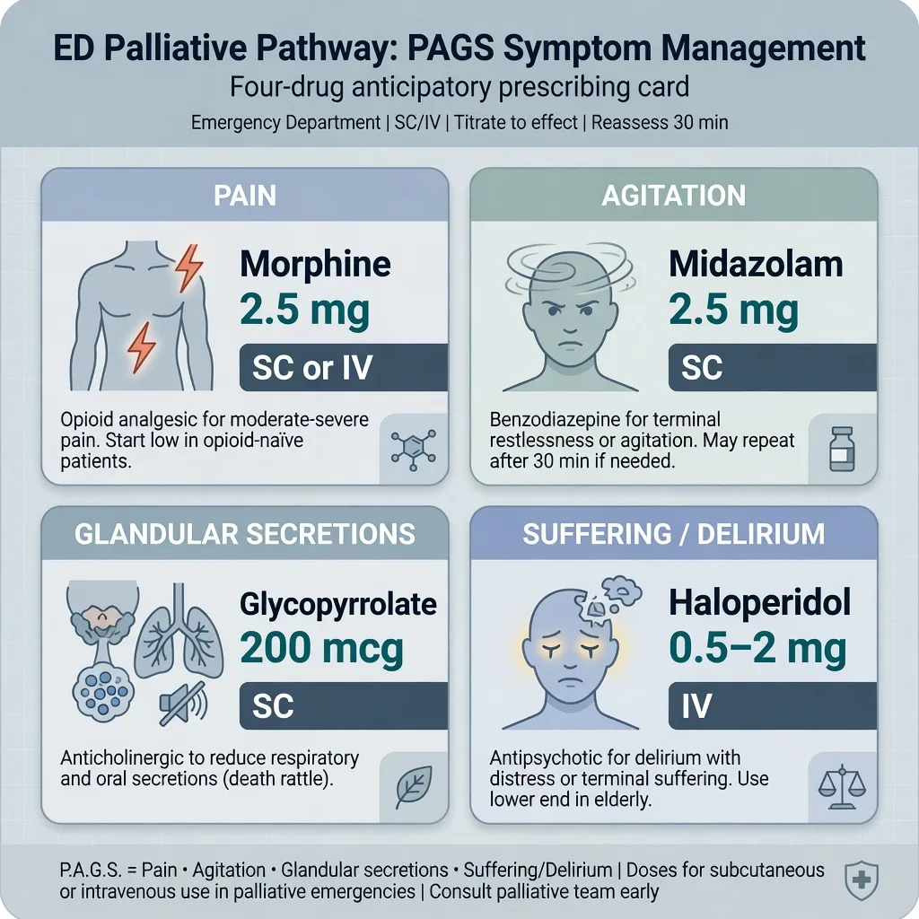 ED palliative pathway dose cards for morphine midazolam glycopyrrolate and haloperidol