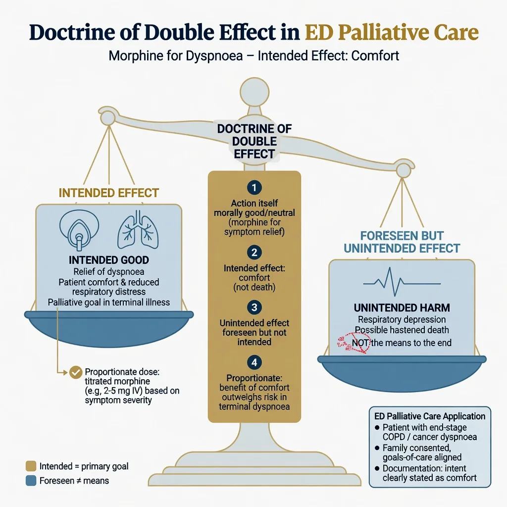 Doctrine of double effect balance between intended comfort and foreseen unintended effects
