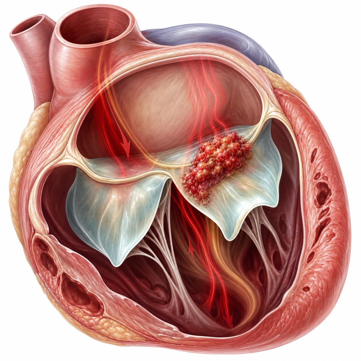 A blood culture bottle and an echocardiogram screen showing a valve vegetation