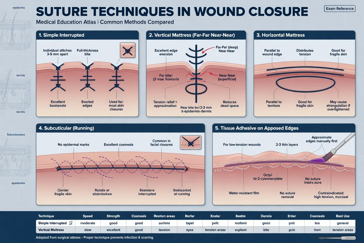 Suture techniques simple interrupted mattress subcuticular and adhesive