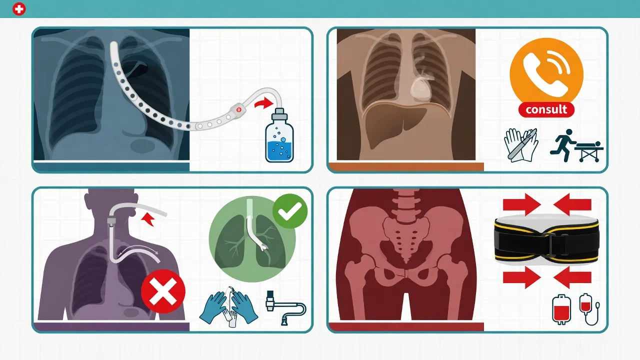 Image to action board linking pneumothorax free air malpositioned tubes and unstable pelvic findings to immediate emergency treatments