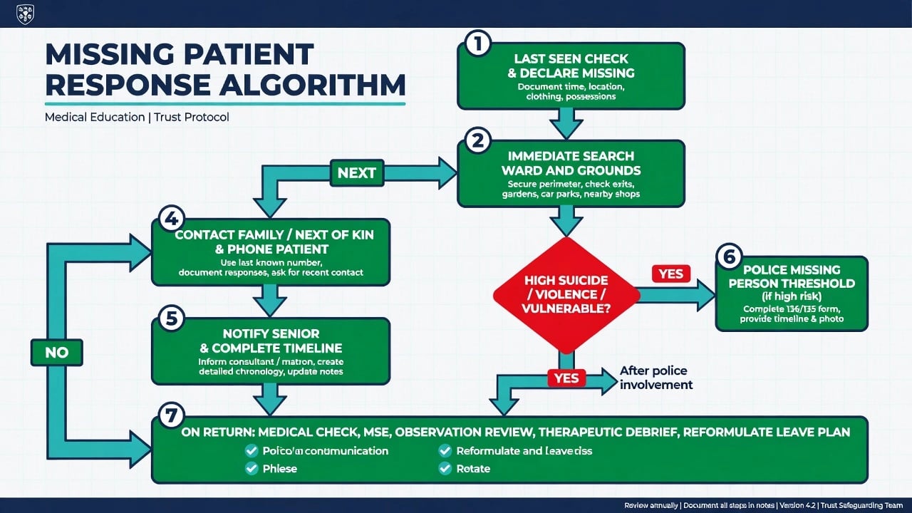 Seven-step missing patient response algorithm with high-risk police threshold diamond