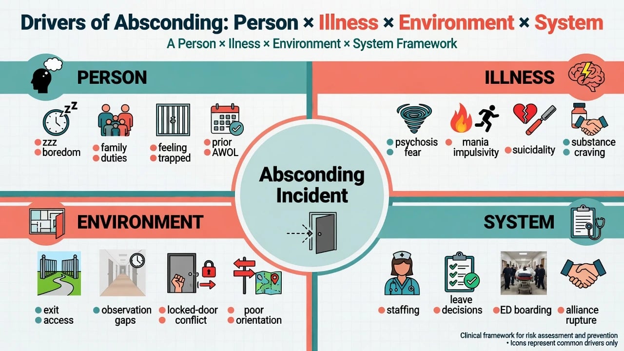 Four-quadrant matrix of person illness environment and system drivers of absconding