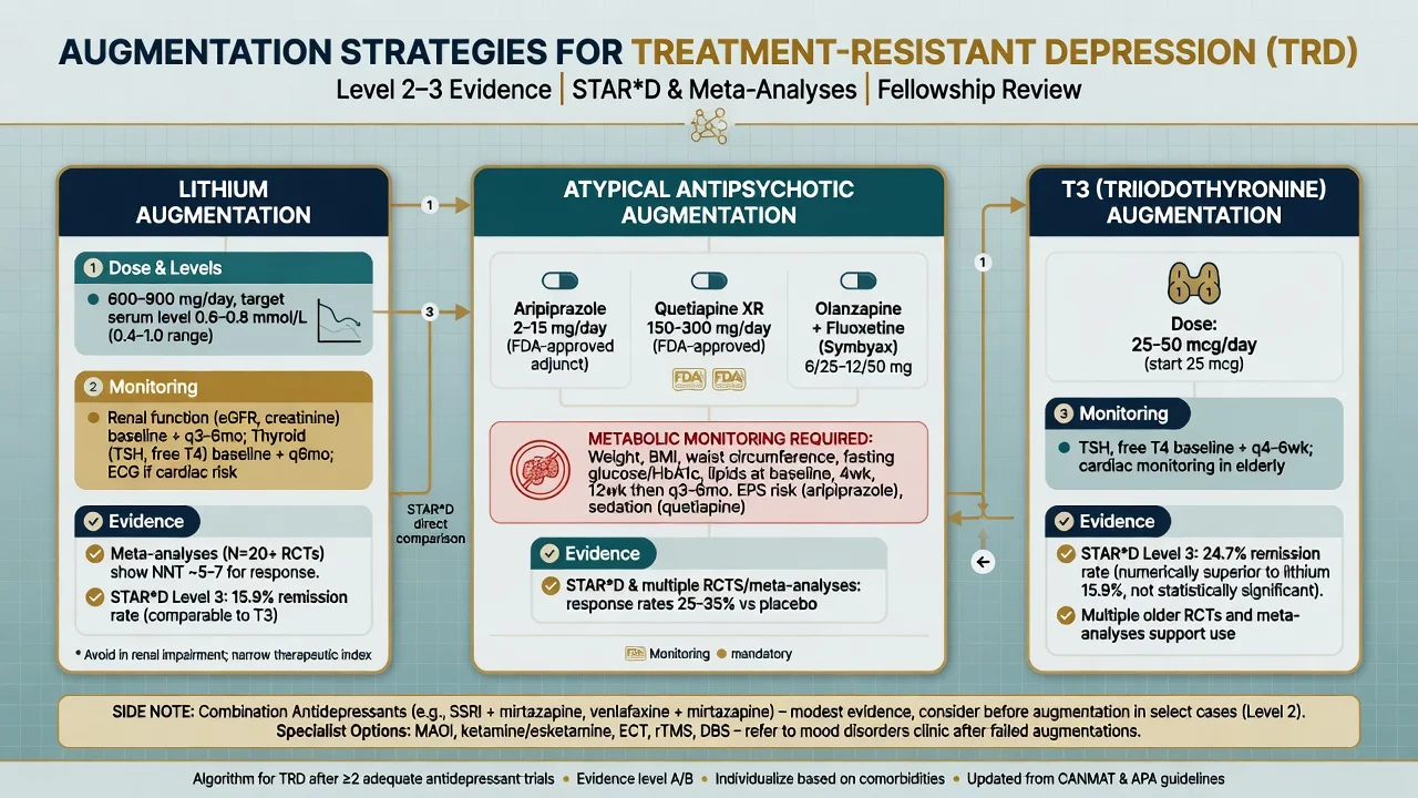 Augmentation options for treatment-resistant depression including lithium atypical antipsychotics and T3