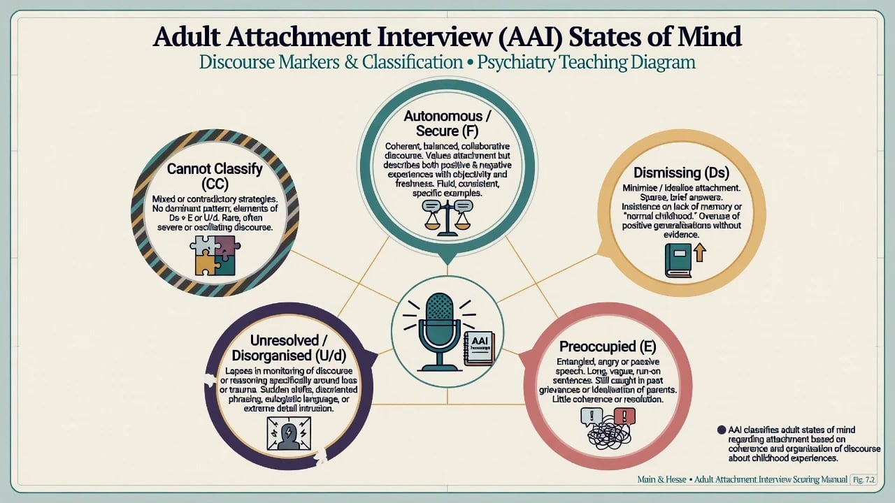 Adult Attachment Interview states of mind map with discourse markers