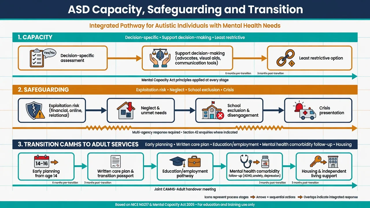 Capacity, safeguarding and CAMHS-to-adult transition pathway for autistic people