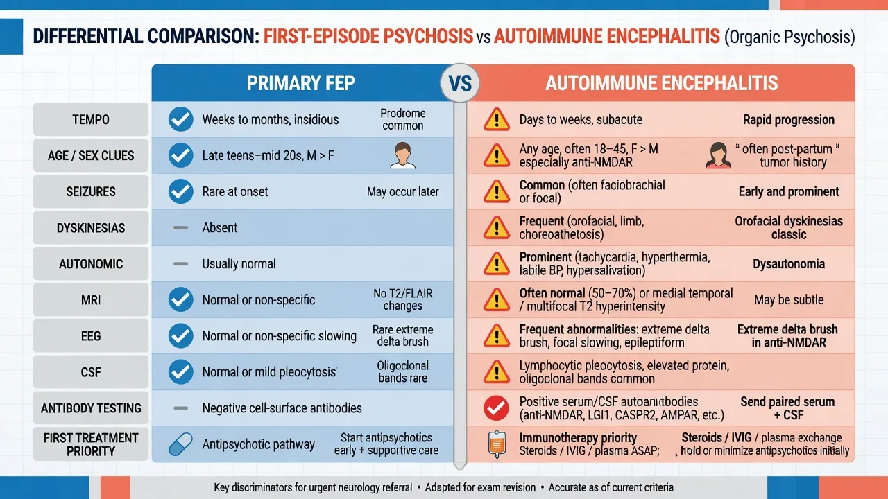 Comparison of primary first-episode psychosis versus autoimmune encephalitis organic psychosis