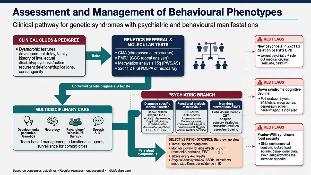 Assessment to genetics testing to multidisciplinary care and selective psychopharmacology pathway