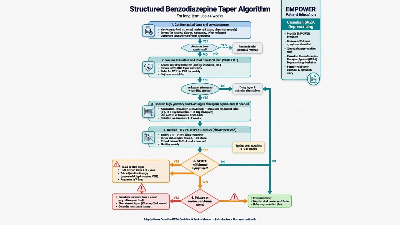 Structured benzodiazepine taper algorithm with diazepam substitution EMPOWER and Canadian BRZA tools