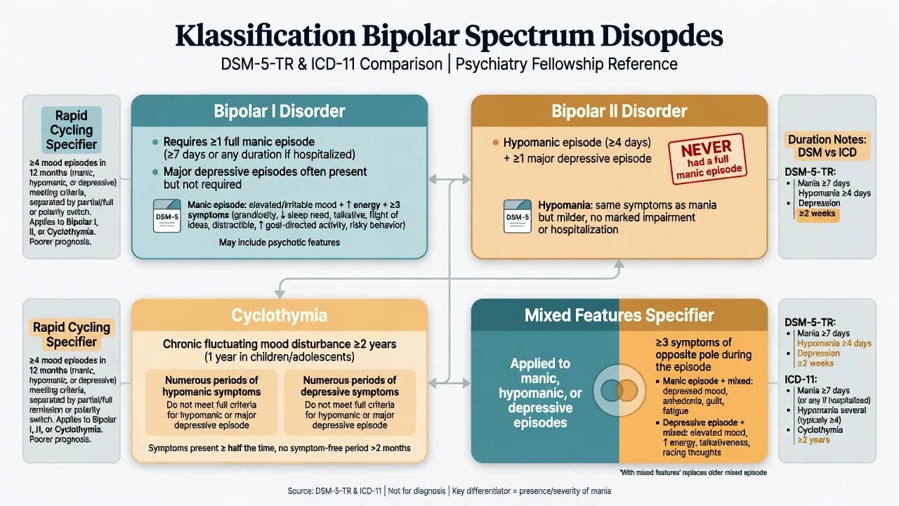 Classification map of bipolar I, bipolar II, cyclothymia, mixed features and rapid cycling