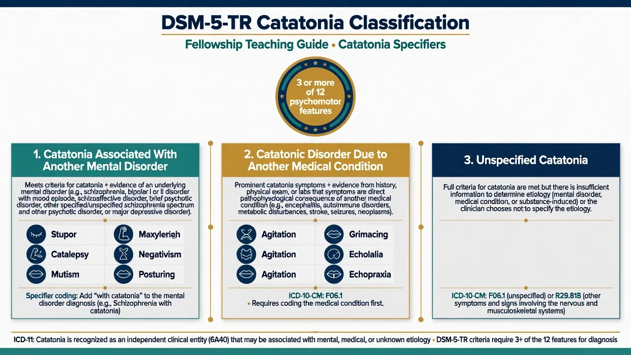 DSM-5-TR catatonia classification with three contexts and twelve psychomotor features