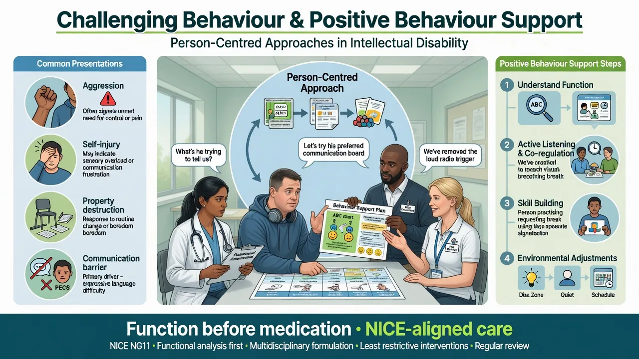 Stepwise algorithm from safety and medical screen through functional analysis and PBS to limited time-limited psychotropics with deprescribing