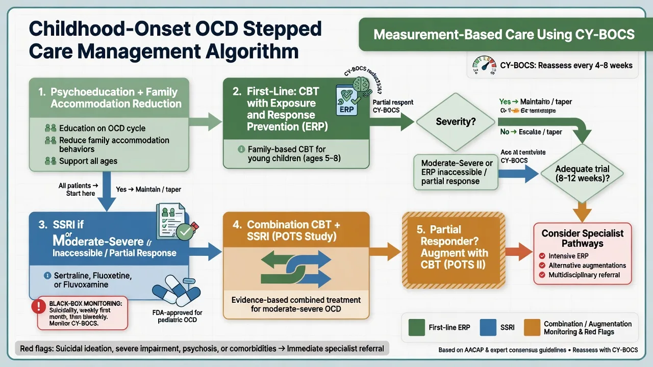Stepped care algorithm for childhood OCD from ERP to SSRI combination