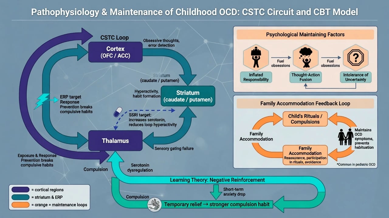 CSTC circuit and family accommodation maintenance of childhood OCD