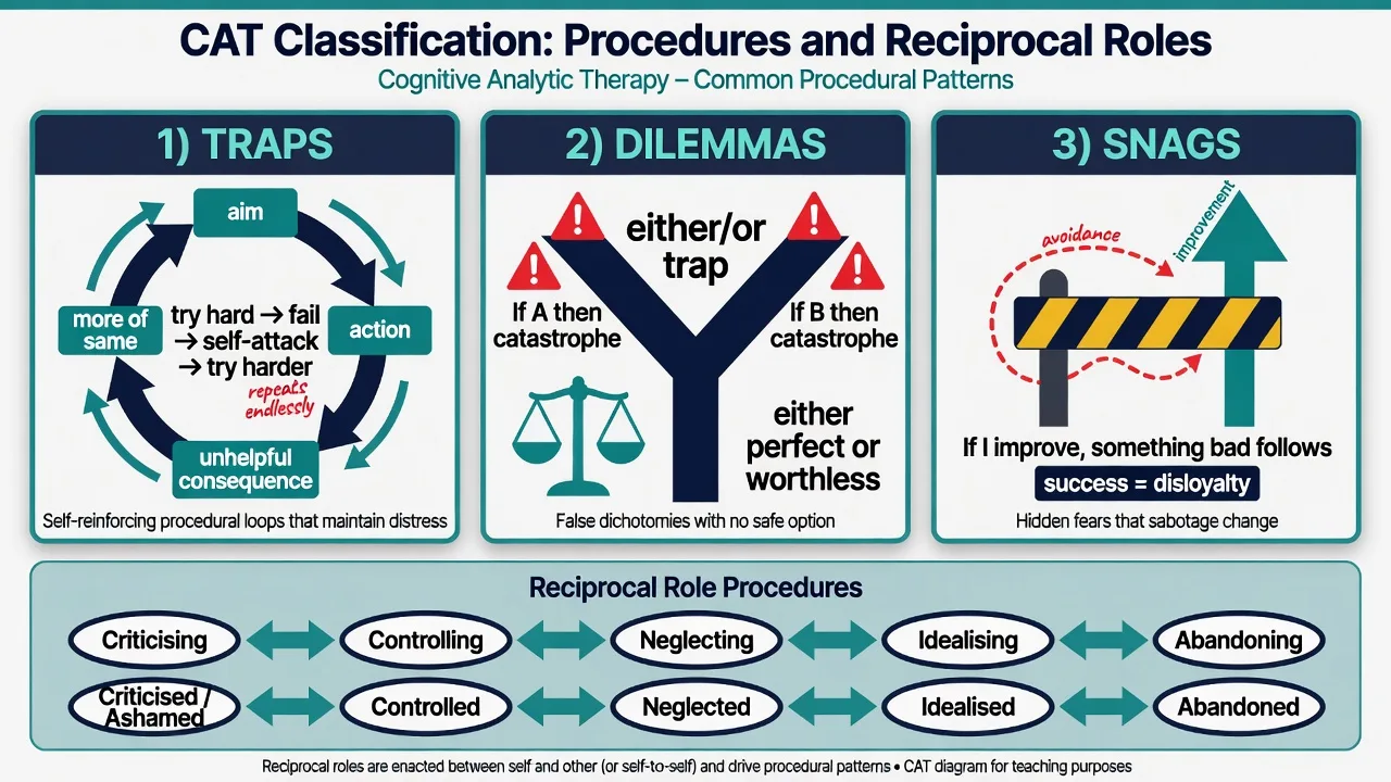 Educational poster of cognitive analytic therapy showing collaborative reformulation of reciprocal roles between therapist and patient