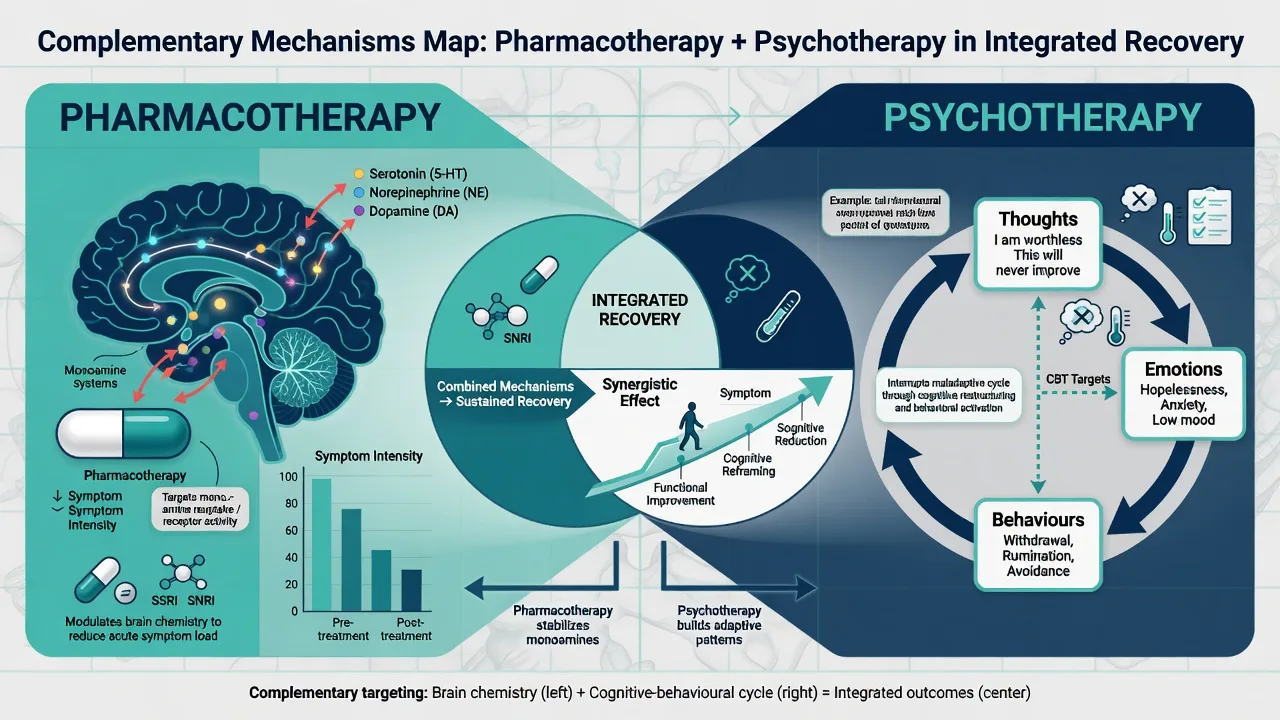 Complementary mechanism map pharmacotherapy symptom intensity and psychotherapy cognitive behavioural targets
