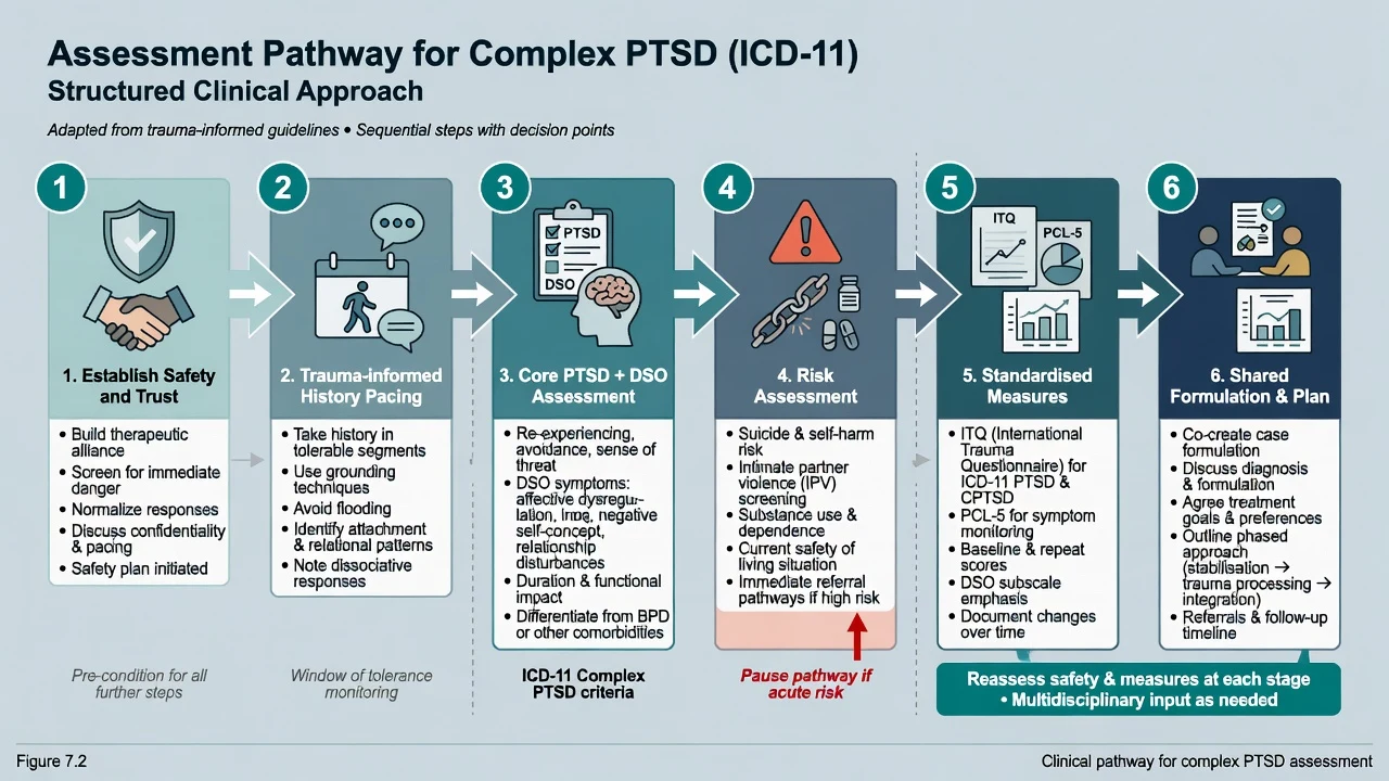 Six-step trauma-informed assessment pathway for complex PTSD including ITQ and PCL-5