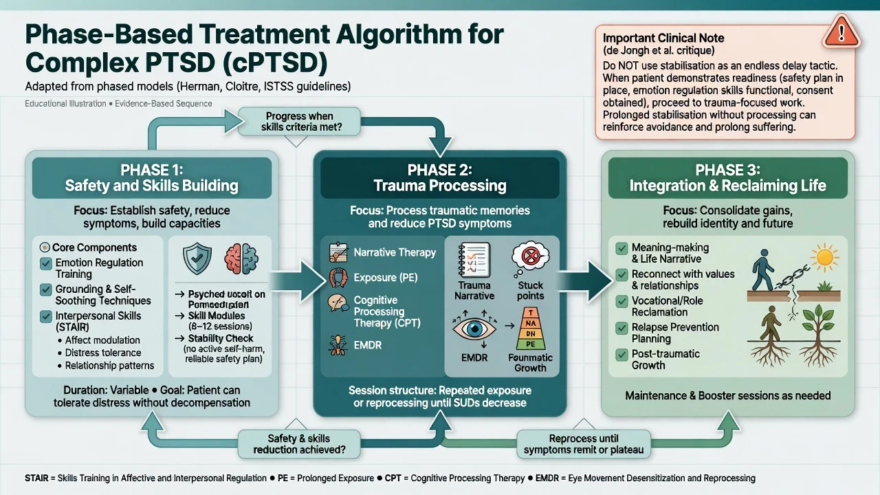 Three-phase STAIR-informed algorithm with de Jongh critique against endless stabilisation