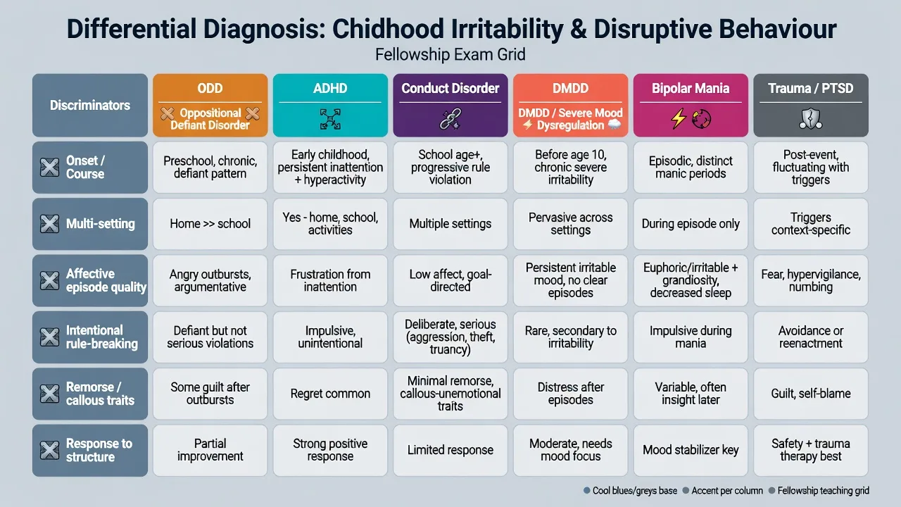 Differential grid for ODD ADHD CD DMDD bipolar trauma