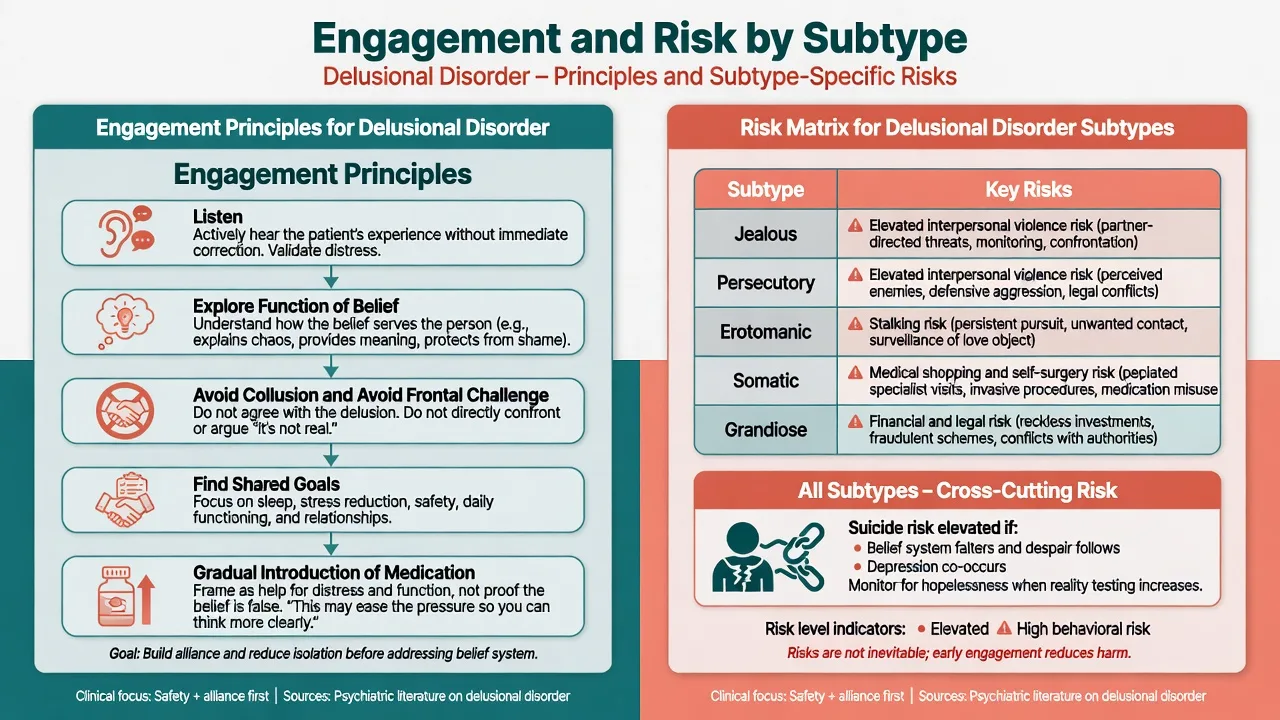 Engagement principles and subtype-specific risk matrix for delusional disorder