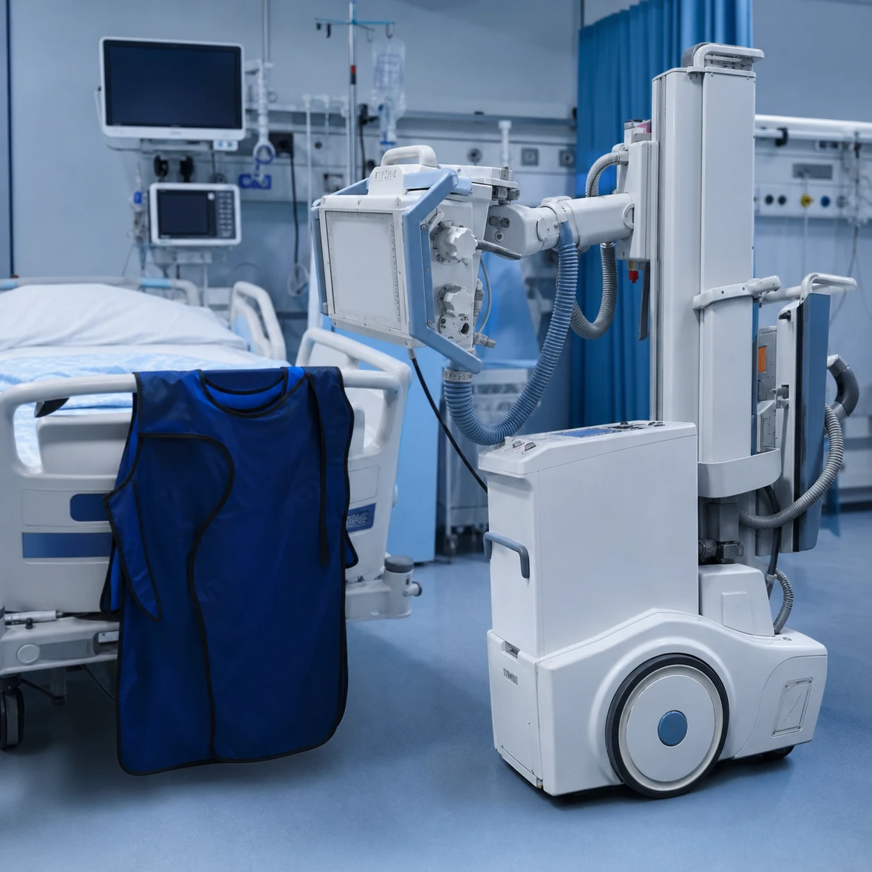 Cinematic clinical photograph of a laboratory diagnostic test card beside a printed two-by-two table and a stethoscope, clinical-blue lighting, no text, no people