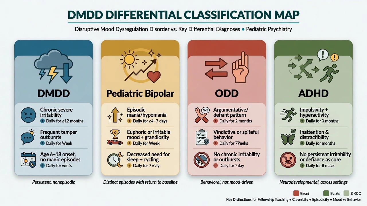 Classification comparison of DMDD versus pediatric bipolar, ODD, and ADHD